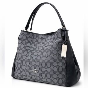 Coach Edie Women Shoulder Bag 31 Signature Canvas Leather Horse Carriage Tote